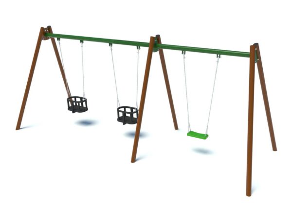 Triple playground swing with 2 cradle seats, 1 flat seat 2003 - Image 2