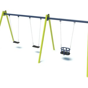 Triple playground swing with 2 flat seats, 1 cradle seat 2003