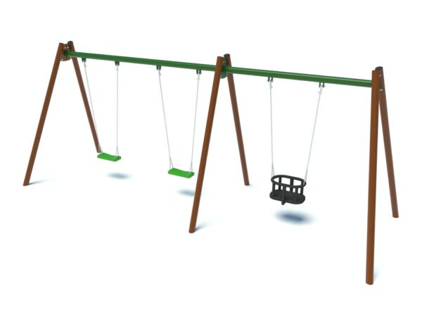 Triple playground swing with 2 flat seats, 1 cradle seat 2003 - Image 2