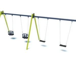 Quadruple playground swing with 2 flat seats, 2 cradle seats 2004