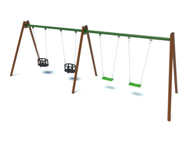Quadruple playground swing with 2 flat seats, 2 cradle seats 2004 - Image 2
