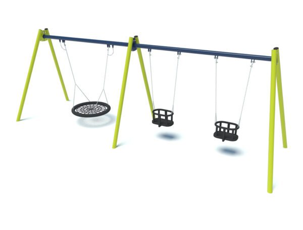 Double playground swing with cradle seats and nest 2005