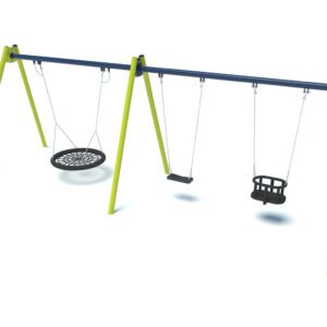 Playground swing with 1 flat seat, 1 cradle seat, 1 nest 2005