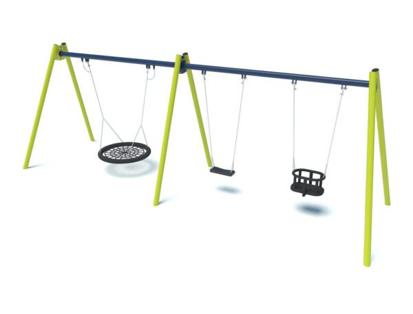 Playground swing with 1 flat seat, 1 cradle seat, 1 nest 2005
