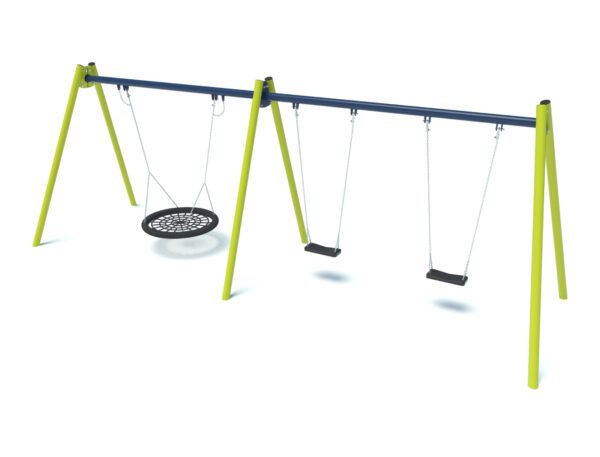 Double playground swing with flat seats and nest 2005